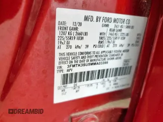 2021 Ford Mustang Mach-E Premium with VIN 3FMTK3SU5MMA03399, listed as a Copart auction lot 51948305 with Not Provided miles and Salvage Title. Bid and sale history available at DreamBid. Image 14.
