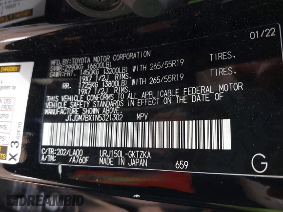 2022 Lexus GX 460 Luxury z VIN JTJGM7BX1N5321302, wystawiony jako IAAI lot #42529333 z przebiegiem 37 621 mil mil oraz . Historia ofert i sprzedaży dostępna na DreamBid. Obrazek 9.