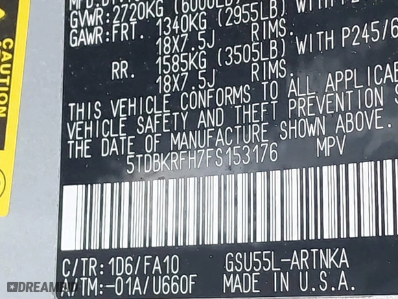 2015 Toyota Highlander LE with VIN 5TDBKRFH7FS153176, listed as a IAAI auction lot 41356261 with 119,502 mi miles. Bid and sale history available at carsss.com. Image 9.