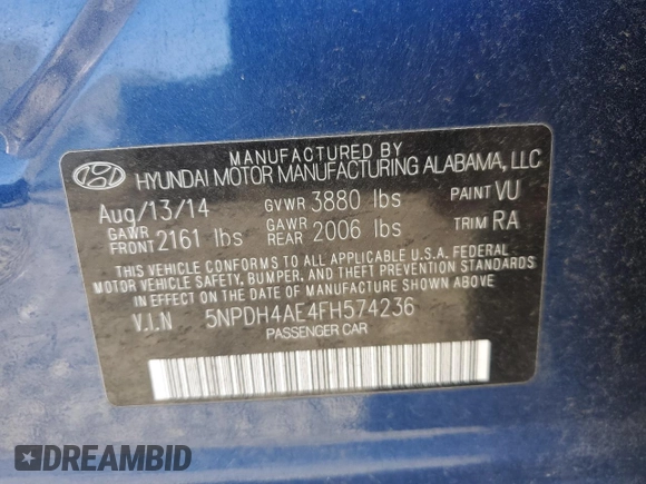 2015 Hyundai Elantra SE с VIN 5NPDH4AE4FH574236, выставлен на аукционе Copart как лот 56451415 с пробегом 146 139 миль миль и Списание • Salvage title. История ставок и продаж доступна на DreamBid. Изображение 12.