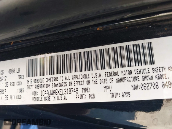2014 Jeep Wrangler Sport with VIN 1C4AJWAGXEL319749, listed as a IAAI auction lot 41752779 with 140,045 mi miles and . Bid and sale history available at DreamBid. Image 9.