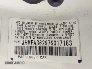 2007 Honda Civic with VIN JHMFA36297S017183, listed as a IAAI auction lot 42321374 with 22,724 mi miles and . Bid and sale history available at DreamBid. Image 9.