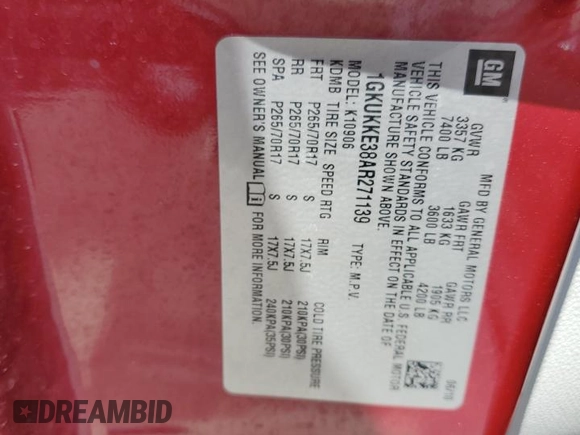 2010 GMC Yukon XL z VIN 1GKUKKE38AR271139, wystawiony jako Copart lot #51076945 z przebiegiem 206 046 mil mil oraz Szkoda całkowita • Salvage title. Historia ofert i sprzedaży dostępna na DreamBid. Obrazek 14.