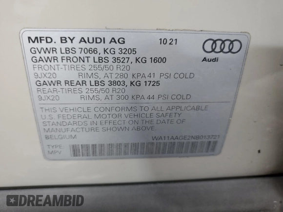 2022 Audi e-tron Sportback S line Premium z VIN WA11AAGE2NB013721, wystawiony jako Copart lot #81812643 z przebiegiem 40 749 mil mil oraz . Historia ofert i sprzedaży dostępna na DreamBid. Obrazek 13.