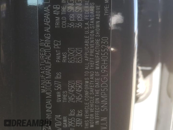 2024 Hyundai Santa Fe Calligraphy z VIN 5NMP5DGL9RH055230, wystawiony jako Copart lot #45144515 z przebiegiem 11 681 mil mil oraz Szkoda całkowita • Salvage title. Historia ofert i sprzedaży dostępna na DreamBid. Obrazek 14.