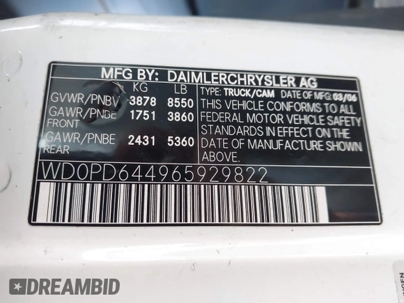 2006 Dodge Sprinter with VIN WD0PD644965929822, listed as a IAAI auction lot 41612248 with Not Provided miles and . Bid and sale history available at DreamBid. Image 9.