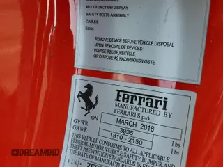 2018 Ferrari 488 z VIN ZFF79ALA0J0235841, wystawiony jako Copart lot #70033674 z przebiegiem Nie podano mil oraz Tytuł czysty. Historia ofert i sprzedaży dostępna na DreamBid. Obrazek 14.