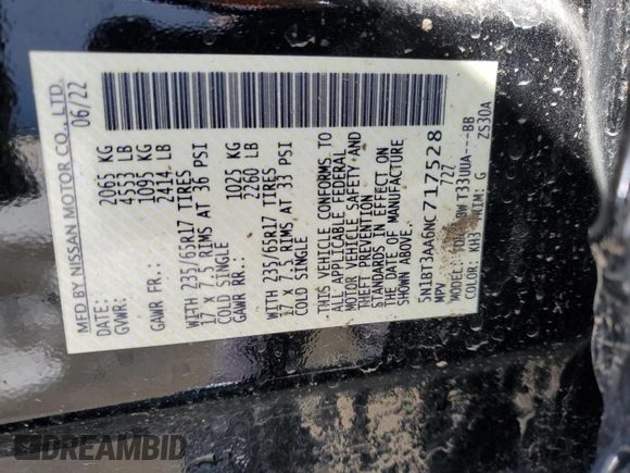 2022 Nissan Rogue S z VIN 5N1BT3AA6NC717528, wystawiony jako Copart lot #55071205 z przebiegiem 26 175 mil mil oraz Szkoda całkowita • Salvage title. Historia ofert i sprzedaży dostępna na DreamBid. Obrazek 14.