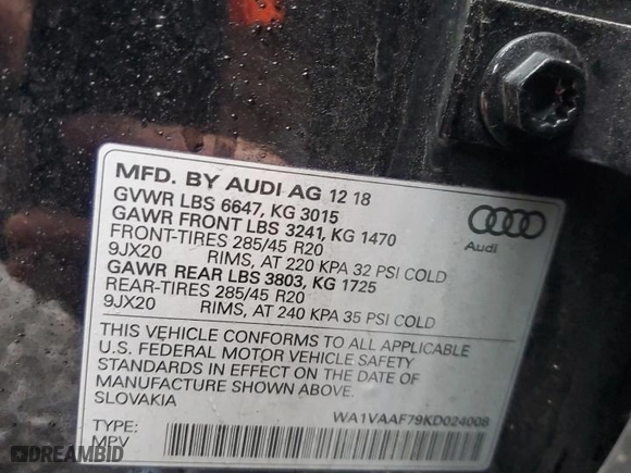 2019 Audi Q7 Prestige with VIN WA1VAAF79KD024008, listed as a Copart auction lot 43344515 with 98,091 mi miles and Salvage Title. Bid and sale history available at carsss.com. Image 13.