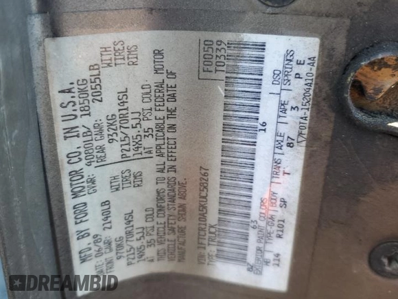 1989 Ford Ranger XL with VIN 1FTCR10A5KUC58267, listed as a Copart auction lot 88208845 with Not provided miles and Clean title. Bid and sale history available at DreamBid. Image 12.