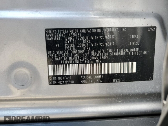 2022 Toyota RAV4 Hybrid XLE z VIN 4T3RWRFV1NU071840, wystawiony jako Copart lot #64656285 z przebiegiem 39 521 mil mil oraz Szkoda całkowita • Salvage title. Historia ofert i sprzedaży dostępna na DreamBid. Obrazek 13.