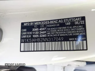 2022 Mercedes-Benz CLA 250 with VIN W1K5J4HB2NN317049, listed as a IAAI auction lot 41056166 with 8,843 mi miles and . Bid and sale history available at DreamBid. Image 9.