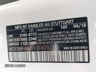 2018 Mercedes-Benz C 300 with VIN WDDWF4KBXJR409205, listed as a IAAI auction lot 42075251 with 67,579 mi miles and . Bid and sale history available at DreamBid. Image 9.