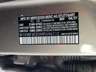 2021 Mercedes-Benz C 300 with VIN W1KWF8EB5MR646112, listed as a Copart auction lot 88865085 with 35,300 mi miles and Salvage Title. Bid and sale history available at carsss.com. Image 12.