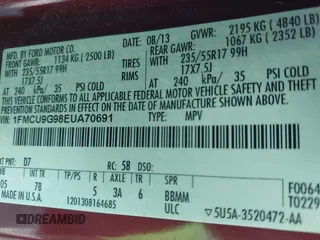 2014 Ford Escape SE с VIN 1FMCU9G98EUA70691, выставлен на аукционе IAAI как лот 42607269 с пробегом 148 129 миль миль и . История ставок и продаж доступна на DreamBid. Изображение 9.