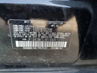 2020 Subaru WRX Limited with VIN JF1VA1N67L8819069, listed as a Copart auction lot 46310235 with Not provided miles and Salvage title. Bid and sale history available at DreamBid. Image 12.