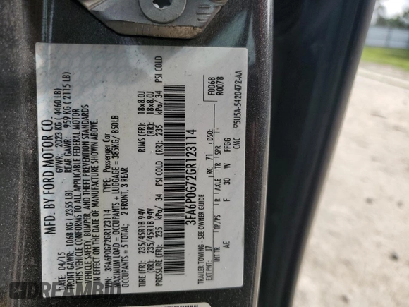 2016 Ford Fusion S with VIN 3FA6P0G72GR123114, listed as a Copart auction lot 62578205 with 168,242 mi miles and Salvage title. Bid and sale history available at DreamBid. Image 12.