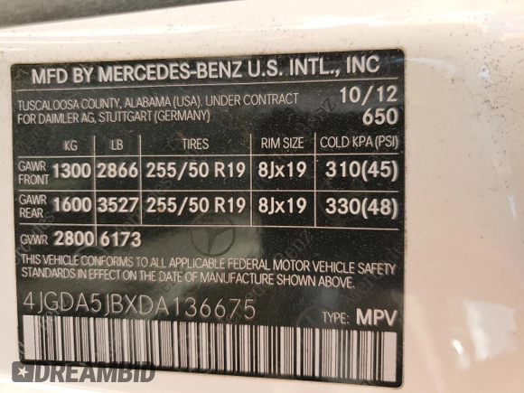 2013 Mercedes-Benz M 350 z VIN 4JGDA5JBXDA136675, wystawiony jako Copart lot #61137725 z przebiegiem 123 380 mil mil oraz Szkoda całkowita • Salvage title. Historia ofert i sprzedaży dostępna na DreamBid. Obrazek 13.