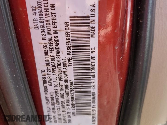 2002 Subaru Legacy Outback Limited с VIN 4S3BH686227663867, выставлен на аукционе Copart как лот 83188164 с пробегом 135 232 миль миль и Чистый • Clean title. История ставок и продаж доступна на DreamBid. Изображение 13.