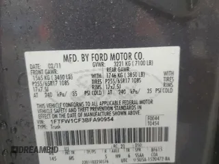 2011 Ford F-150 XL with VIN 1FTFW1CF3BFA90954, listed as a Copart auction lot 60242655 with 195,584 mi miles and Salvage title. Bid and sale history available at DreamBid. Image 12.