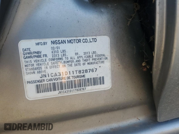 2001 Nissan Maxima GXE z VIN JN1CA31D11T828767, wystawiony jako Copart lot #69504024 z przebiegiem 177 431 mil mil oraz Szkoda całkowita • Salvage title. Historia ofert i sprzedaży dostępna na DreamBid. Obrazek 12.