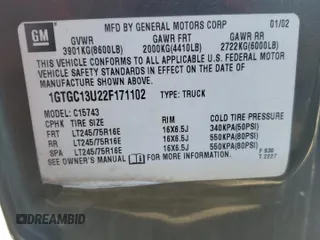 2002 GMC Sierra 1500HD SLE z VIN 1GTGC13U22F171102, wystawiony jako Copart lot #47178475 z przebiegiem Nie podano mil oraz Szkoda całkowita • Salvage title. Historia ofert i sprzedaży dostępna na DreamBid. Obrazek 12.