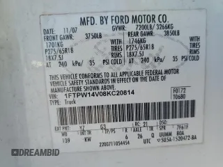 2008 Ford F-150 XLT z VIN 1FTPW14V08KC20814, wystawiony jako Copart lot #48609435 z przebiegiem 141 000 mil mil oraz Szkoda całkowita • Salvage title. Historia ofert i sprzedaży dostępna na DreamBid. Obrazek 15.