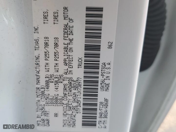 2018 Toyota Tundra 4WD SR5 with VIN 5TFDW5F17JX730977, listed as a Copart auction lot 80456974 with 108,364 mi miles and Salvage Title. Bid and sale history available at carsss.com. Image 12.
