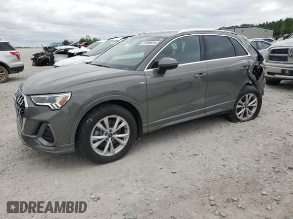 2021 Audi Q3 S line Premium Plus with VIN WA1EECF35M1056777, listed as a Copart auction lot 57405615 with 28,292 mi miles and Non repairable. Bid and sale history available at DreamBid. Image 1.