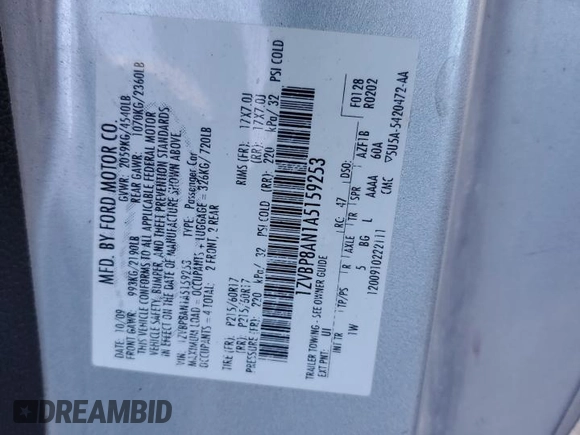 2010 Ford Mustang V6 with VIN 1ZVBP8AN1A5159253, listed as a Copart auction lot 47920215 with 161,936 mi miles and Non Repairable. Bid and sale history available at DreamBid. Image 12.
