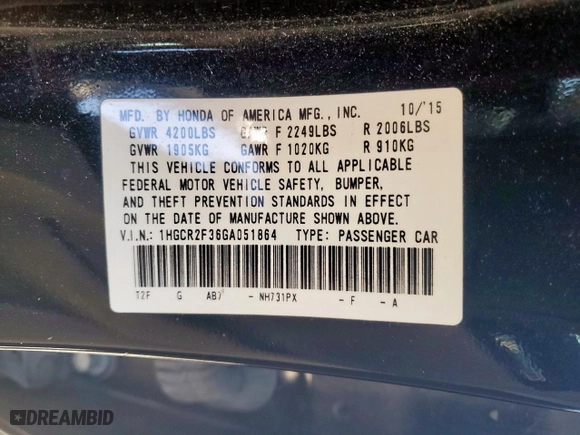 2016 Honda Accord Sedan LX with VIN 1HGCR2F36GA051864, listed as a Copart auction lot 51979245 with 49,680 mi miles and Salvage Title. Bid and sale history available at carsss.com. Image 13.