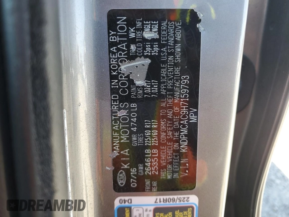 2017 Kia Sportage LX z VIN KNDPMCAC9H7159793, wystawiony jako Copart lot #56603345 z przebiegiem 157 860 mil mil oraz Szkoda całkowita • Salvage title. Historia ofert i sprzedaży dostępna na DreamBid. Obrazek 12.