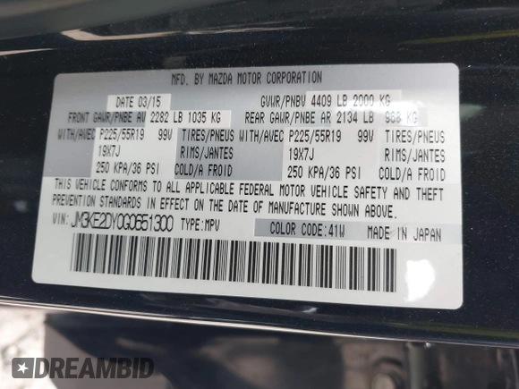 2016 Mazda CX-5 Grand Touring with VIN JM3KE2DY0G0651300, listed as a IAAI auction lot 41678833 with 98,790 mi miles. Bid and sale history available at carsss.com. Image 9.