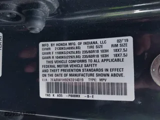 2019 Honda CR-V Touring with VIN 7FARW1H92KE014019, listed as a IAAI auction lot 41691555 with 32,635 mi miles. Bid and sale history available at carsss.com. Image 9.
