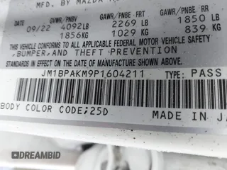 2023 Mazda 3 S Select with VIN JM1BPAKM9P1604211, listed as a IAAI auction lot 42093424 with Not provided miles and . Bid and sale history available at DreamBid. Image 9.