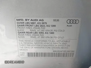 2020 Audi Q5 Premium Plus with VIN WA1E2AFY5L2067280, listed as a IAAI auction lot 42502484 with 62,583 mi miles and . Bid and sale history available at DreamBid. Image 9.