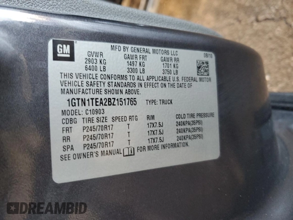 2011 GMC Sierra 1500 Work Truck z VIN 1GTN1TEA2BZ151765, wystawiony jako Copart lot #87183474 z przebiegiem 141 811 mil mil oraz Szkoda całkowita • Salvage title. Historia ofert i sprzedaży dostępna na DreamBid. Obrazek 12.
