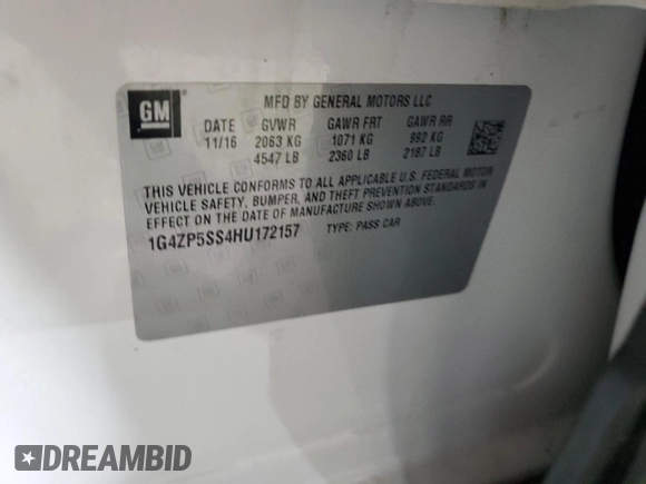 2017 Buick LaCrosse Essence with VIN 1G4ZP5SS4HU172157, listed as a Copart auction lot 50945495 with 124,454 mi miles and Salvage Title. Bid and sale history available at carsss.com. Image 12.