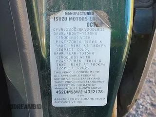 2001 Isuzu Rodeo S z VIN 4S2DM58W214322178, wystawiony jako IAAI lot #41398609 z przebiegiem 180 017 mil mil oraz . Historia ofert i sprzedaży dostępna na DreamBid. Obrazek 9.