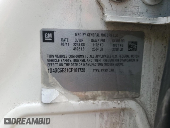 2012 Buick LaCrosse Leather with VIN 1G4GC5E31CF101728, listed as a Copart auction lot 54929695 with 197,313 mi miles and Salvage title. Bid and sale history available at DreamBid. Image 13.