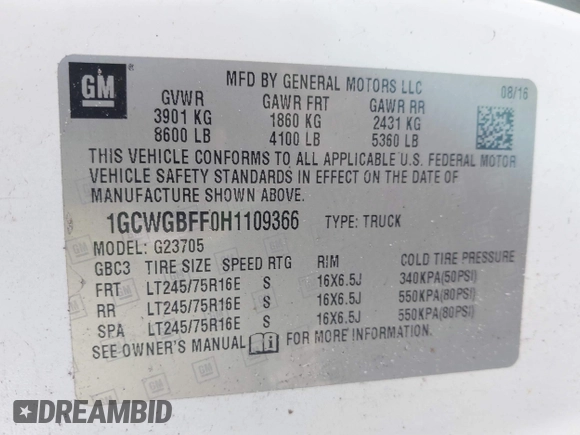 2017 Chevrolet Express Cargo Van with VIN 1GCWGBFF0H1109366, listed as a IAAI auction lot 41494549 with 181,398 mi miles. Bid and sale history available at carsss.com. Image 9.