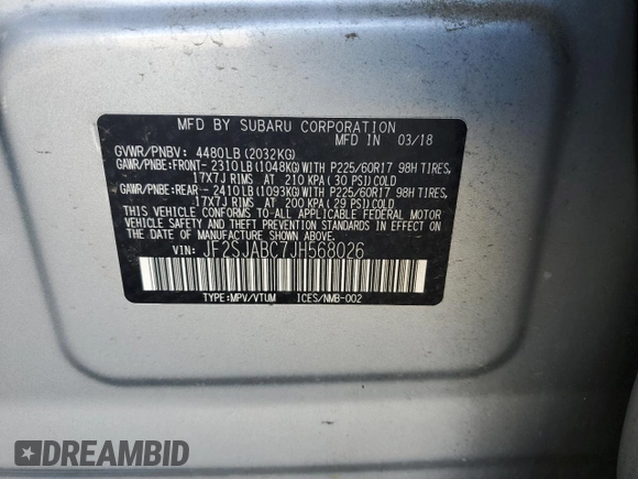 2018 Subaru Forester z VIN JF2SJABC7JH568026, wystawiony jako Copart lot #55520125 z przebiegiem 59 930 mil mil oraz Szkoda całkowita • Salvage title. Historia ofert i sprzedaży dostępna na DreamBid. Obrazek 13.