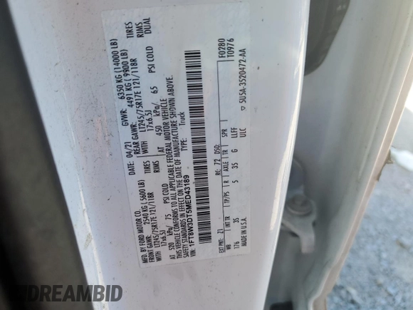 2021 Ford F-350 XL z VIN 1FT8W3DT5MED43189, wystawiony jako Copart lot #49719144 z przebiegiem Nie podano mil oraz Szkoda całkowita • Salvage title. Historia ofert i sprzedaży dostępna na DreamBid. Obrazek 12.