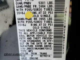 2016 Infiniti QX70 with VIN JN8CS1MU4GM670913, listed as a Copart auction lot 44271595 with 66,151 mi miles and Salvage title. Bid and sale history available at DreamBid. Image 13.