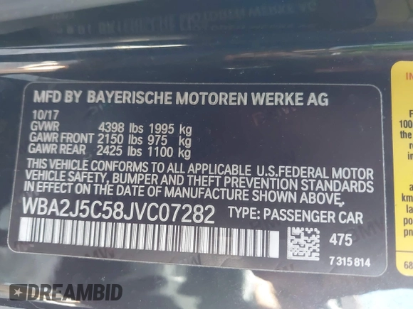 2018 BMW 2 Series M240i with VIN WBA2J5C58JVC07282, listed as a IAAI auction lot 42148314 with 34,456 mi miles and . Bid and sale history available at DreamBid. Image 9.