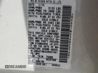 2010 Nissan Murano S z VIN JN8AZ1MU3AW007461, wystawiony jako Copart lot #59687645 z przebiegiem 182 881 mil mil oraz Szkoda całkowita • Salvage title. Historia ofert i sprzedaży dostępna na DreamBid. Obrazek 12.