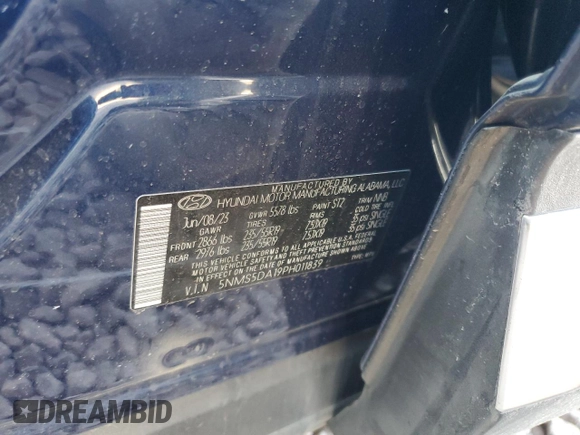 2023 Hyundai Santa Fe Hybrid Limited with VIN 5NMS5DA19PH011839, listed as a Copart auction lot 83448614 with 12,373 mi miles and Salvage Title. Bid and sale history available at carsss.com. Image 12.