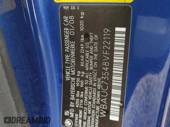 2008 BMW 1 Series 135i z VIN WBAUC73548VF22119, wystawiony jako Copart lot #48103685 z przebiegiem 228 637 mil mil oraz Szkoda całkowita • Salvage title. Historia ofert i sprzedaży dostępna na DreamBid. Obrazek 15.