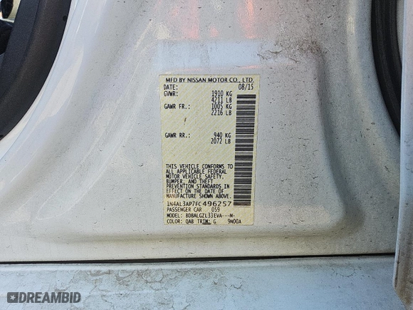 2015 Nissan Altima 2.5 S with VIN 1N4AL3AP7FC496257, listed as a Copart auction lot 50213095 with 116,360 mi miles and Clean Title. Bid and sale history available at carsss.com. Image 12.