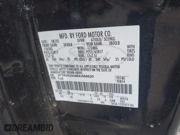 2006 Ford F-150 STX with VIN 1FTRX02W46KA66620, listed as a IAAI auction lot 42519295 with 74,380 mi miles and . Bid and sale history available at DreamBid. Image 9.